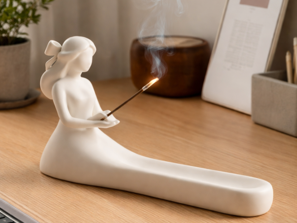 Incensário Minimalista com Figura Feminina Coquette: Delicadeza e Ritual